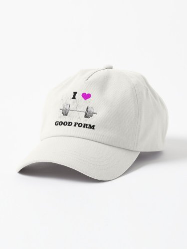 I LOVE  HEART GOOD FORM Black Lettering Pink Heart Barbell Design Cap