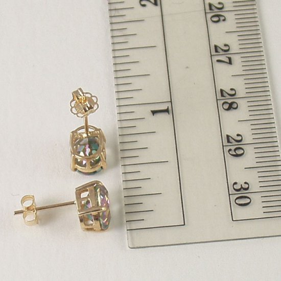 Fire mystic topaz stud post earrings 6x8mm oval 14k yellow gold semi