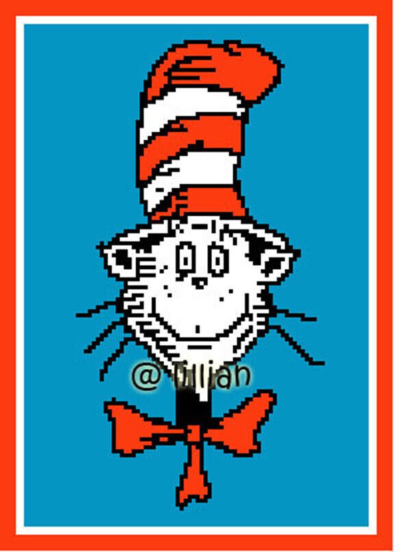 new DR SEUSS CAT IN THE HAT POTRAIT Counted Cross Stitch PATTERN Chart