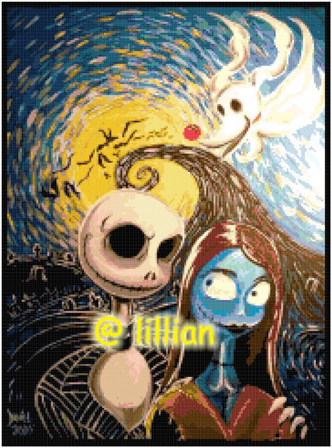 THE NIGHTMARE BEFORE CHRISTMAS JACK SALLY YELLOW MO Counted Cross Stitch PATTERN