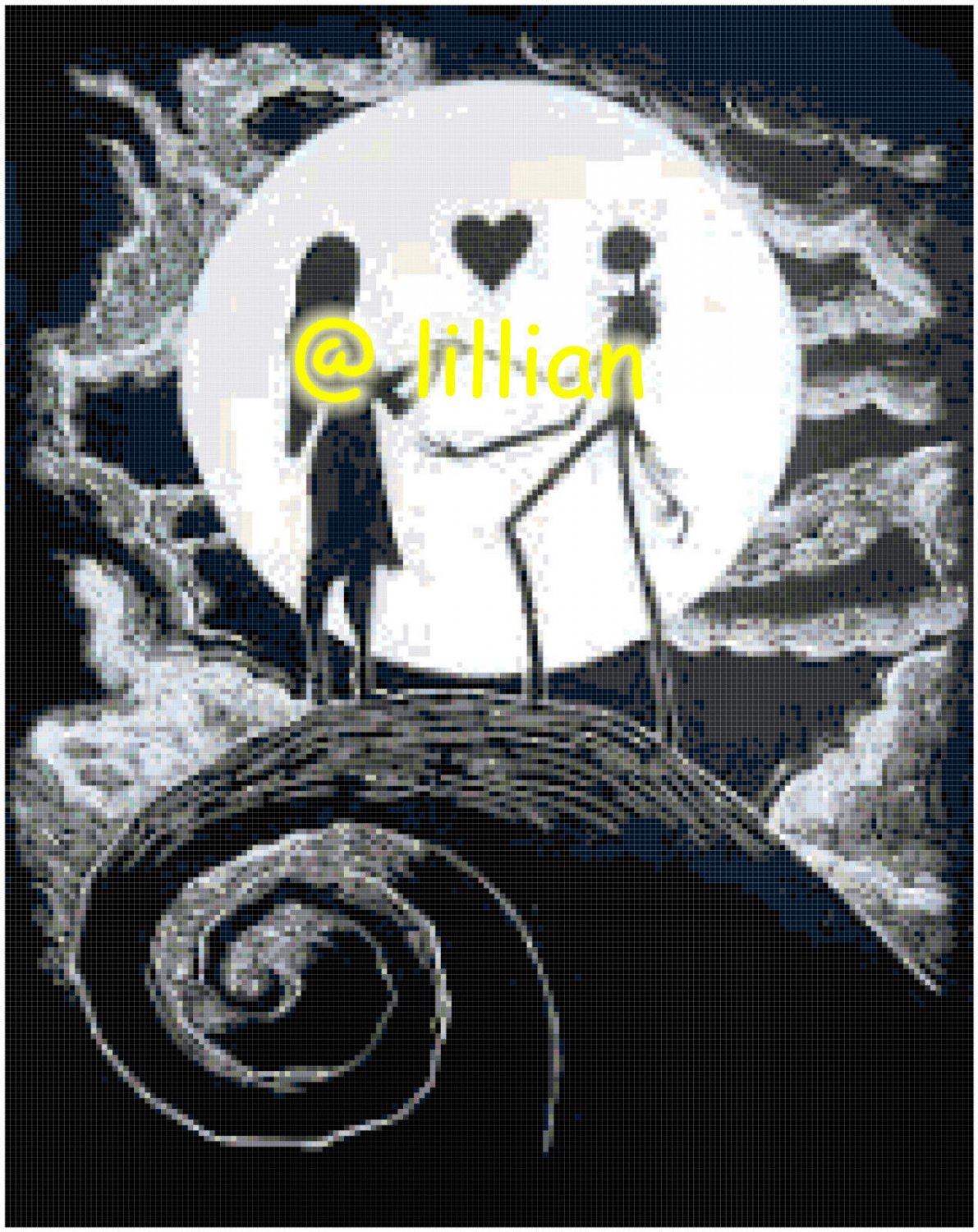 new THE NIGHTMARE BEFORE CHRISTMAS JACK SALLY BLACK Counted Cross Stitch PATTERN