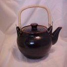 Japanese Tea Pot Brown Glaze-Wicker Handle