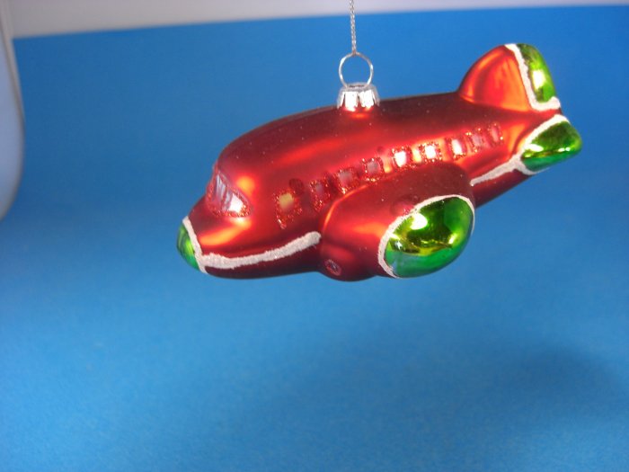 Holiday Airplane Glass Christmas Ornament