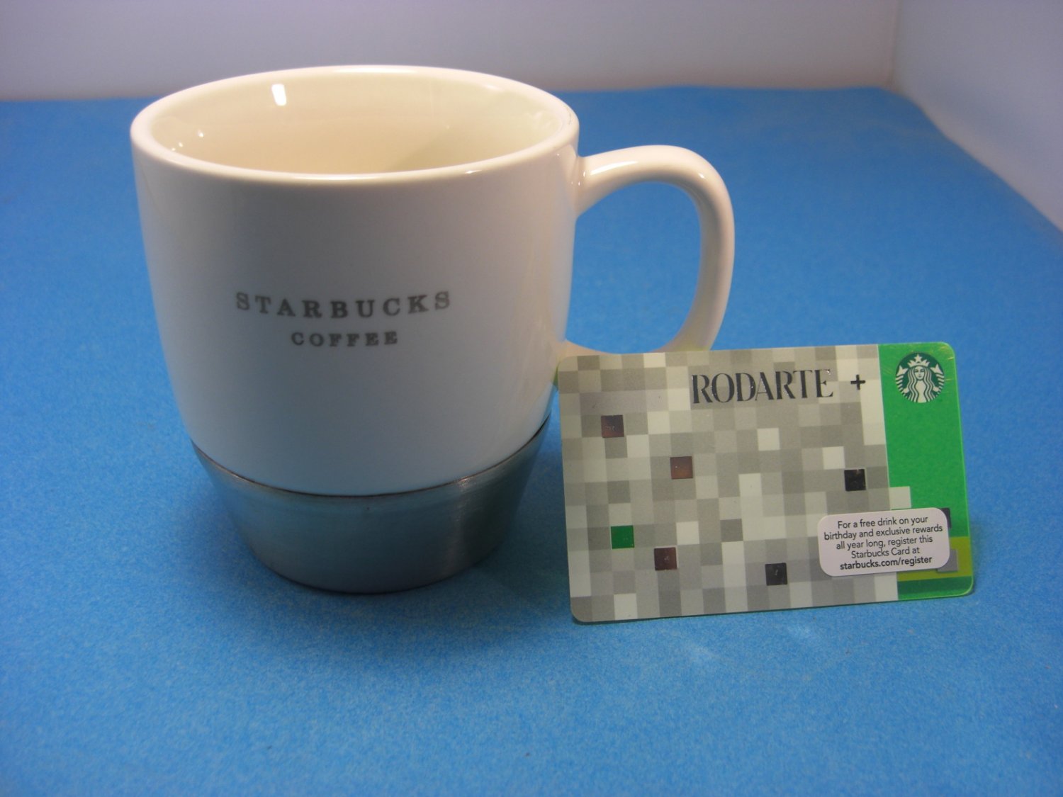 Starbucks 2008 Ceramic Mug Stainless Bottom  + Unswiped Card