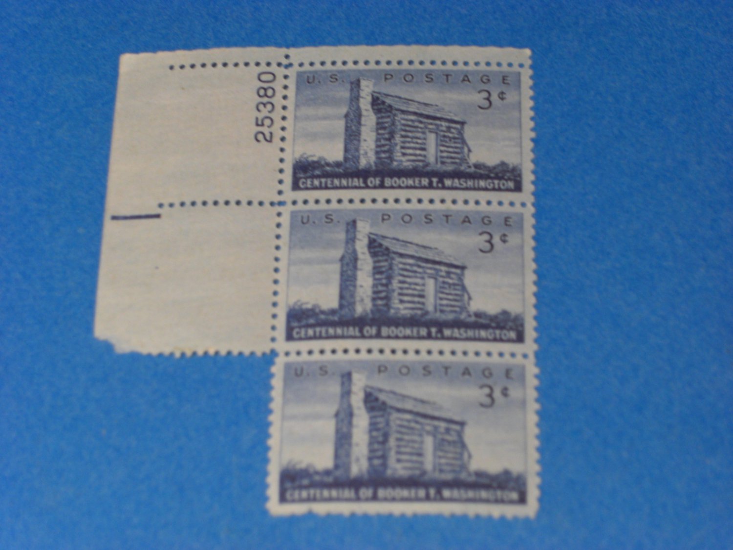 Centennial of Booker T. Washington 3 Cent Stamp Block of 3
