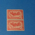 US Stamp 4 Cent Mail Coach & Map of Southwest US. Overland Mail 100th Ann. Block of 2