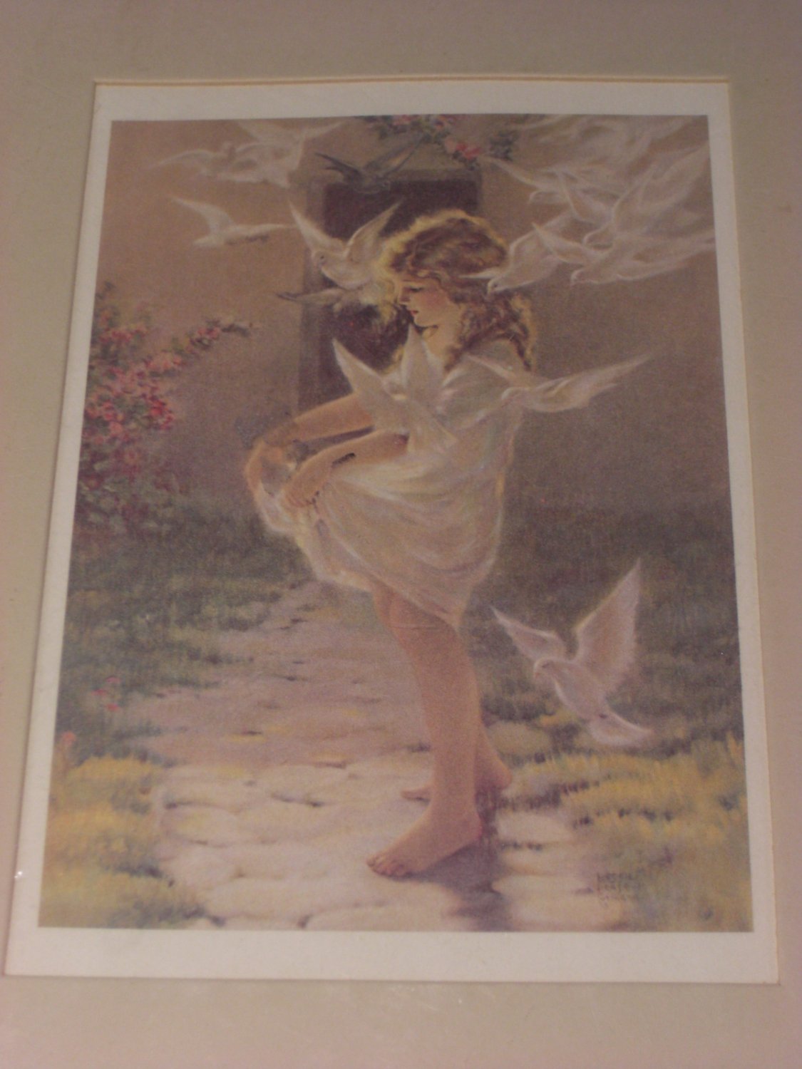 Bessie Pease Gutmann Girl Flying White Doves Lithograph Print The