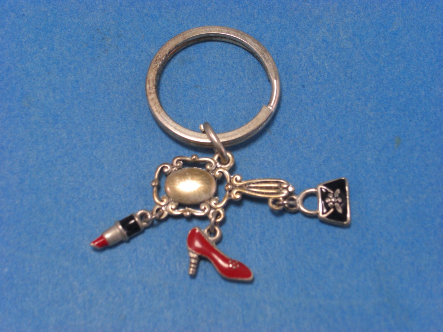 Shoe Purse Lipstick & Mirror Girls Metal Key Fob
