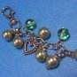 Purse Charm Silver Heart With Two-Tone Green Pearls