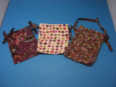 Lot of 3 Brighton Dust Jewelry Small Bag Drawstring Cloth Flowers Print