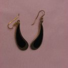 Signed Laurel Burch Black Enamel 1 1/2" Teardrops~22K GP Hook Pierced Earrings