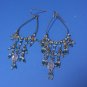 Beaded Blue Glass Dangle Loops Pierced Earrings Silver Tone Finish