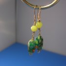 Green Glass Crystal Beaded + Yellow Faceted Silver/Goldtoned Dangle Earrings