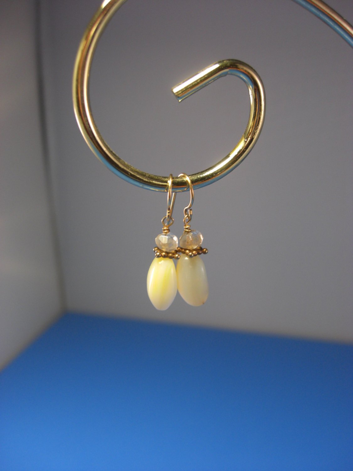Ivory Beaded + Clear Faceted Goldtoned Dangle Earrings