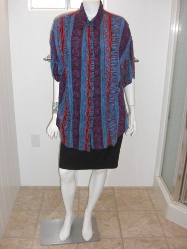 Caribou New York Button Down Tribal Print Blouse Size 2X