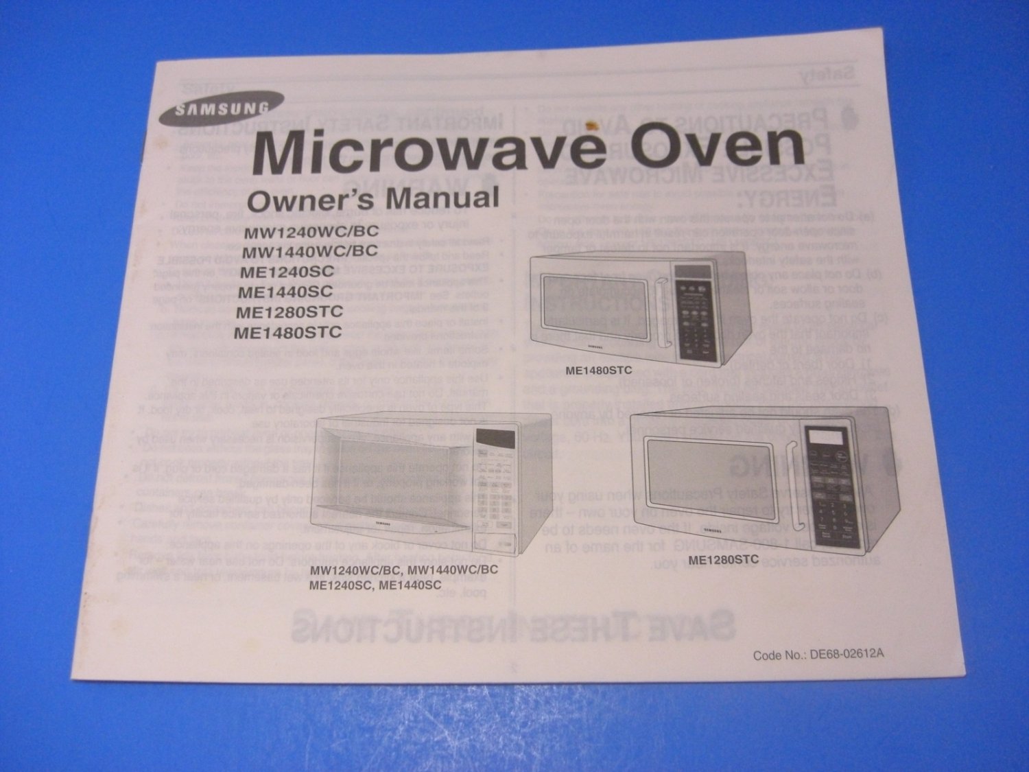 Samsung Microwave Oven Owner's Manual + Instructions Booklet