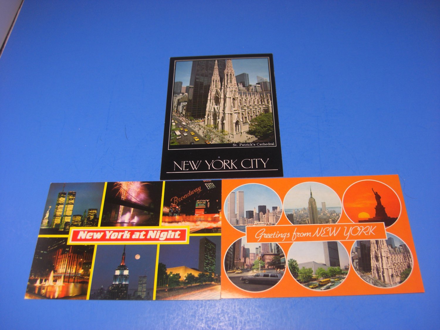Greetings from New York, NY City at Night & St Patrick's Cathedral Postcards