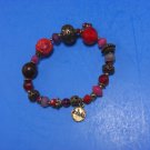 Red Fuschia & Lavender Exoal Stretch Bracelet - Various Beads of Glass, Brass & Ceramic