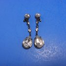 Dangling Rhinestone Clip Earrings Antiqued Silver Toned