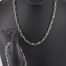 Single Chain Necklace & Bracelet Silvertoned Set Signed PD With a Crown