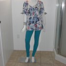 KAREN SCOTT Woman Floral Print Short Sleeves V Neck Stretch Knit Top Sz 2X