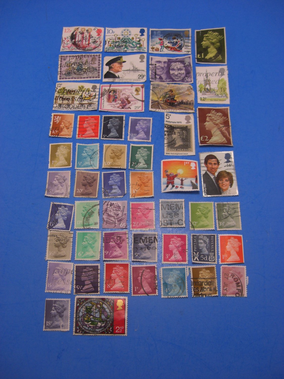 50 Used British Postage Stamps Lot UK Prince Charles Princess Diana