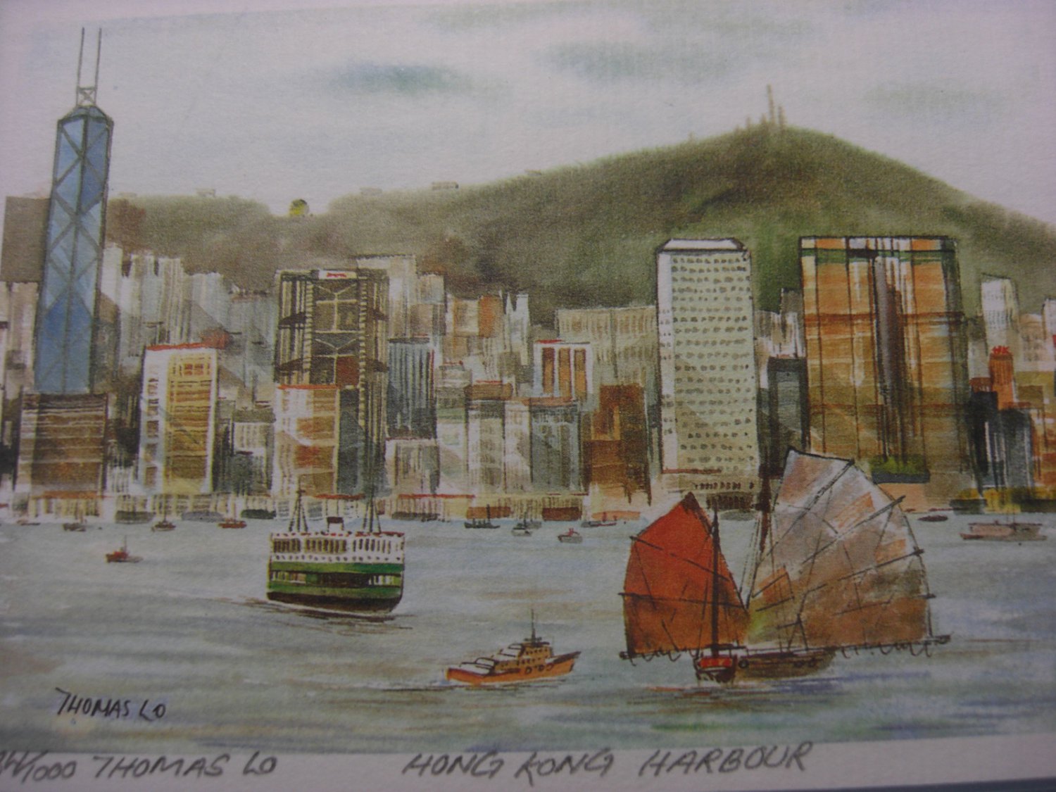 Thomas Lo Limited Edition 284/1000 Watercolor Of Hong Kong Harbour Signed