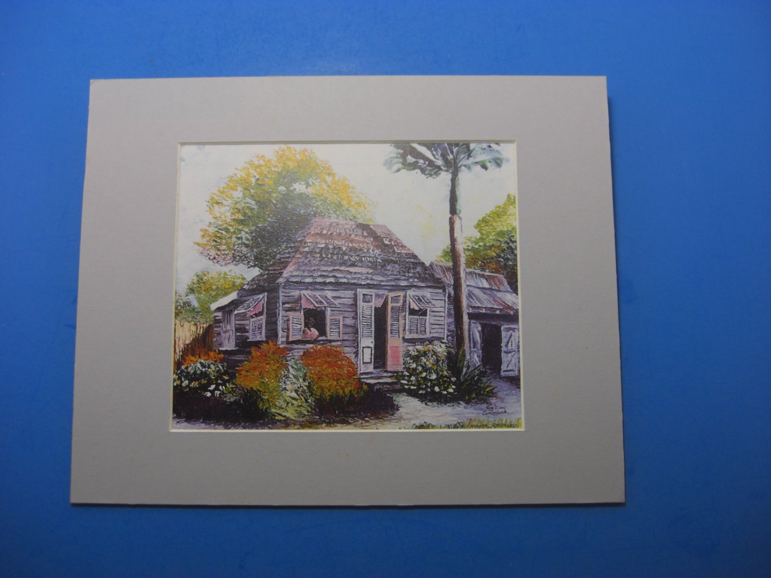 Lavender Cottage With Flowers Matted Print