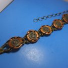 Vintage Large Chunky Wood Disc Bronze Tone Medallion Adjustable Chain Belt