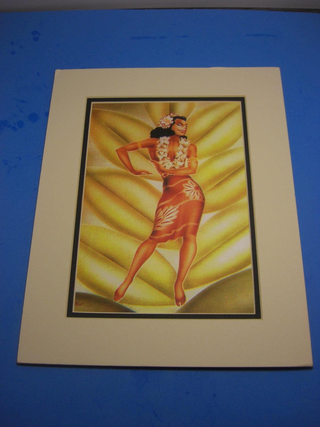 Dancing Pin-Up Girl With Lei Matted Art Print
