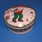 Santa's Tee Time Mikasa Round Covered Trinket Box Snow Golf Holly Gold