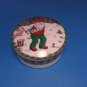 Santa's Tee Time Mikasa Round Covered Trinket Box Snow Golf Holly Gold