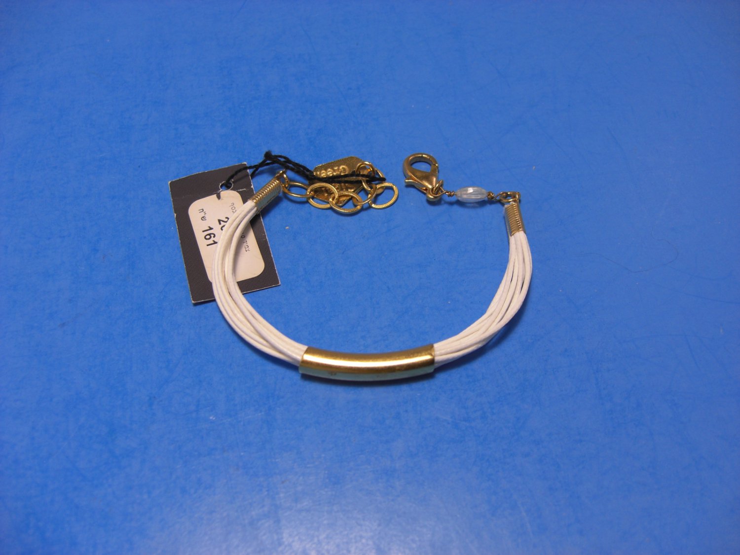 Women's White Leather/Gold Tone Hardware Bracelet Signal Green Design