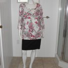 KAREN SCOTT Woman Pink/Gray Floral 3/4 Sleeves Stretch Knit Top Sz 2X