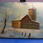 Aged Old Barn & Silo Rural Winter Scene Landscape Signed Oil On Canvas Painting