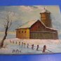 Aged Old Barn & Silo Rural Winter Scene Landscape Signed Oil On Canvas Painting