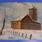 Aged Old Barn & Silo Rural Winter Scene Landscape Signed Oil On Canvas Painting