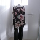 Karen Kane Womens Black Floral Print Asymmetric Pullover Top Blouse Sz Large