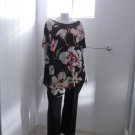 Karen Kane Womens Black Floral Print Asymmetric Pullover Top Blouse Sz Small