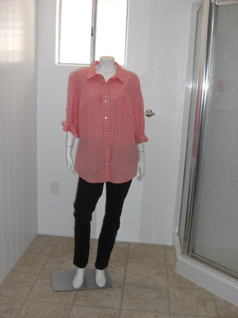 Karen Scott Cotton Rich Orange/White Checkered Button Front Blouse Size 2X