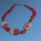 Barse Red & Purple Agate Gemstone Bead Necklace Sterling Silver Chain Signed