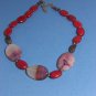 Barse Red & Purple Agate Gemstone Bead Necklace Sterling Silver Chain Signed