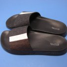 Michael Kors Ayla Pool Slide Sandals Logo MK Print Brown/Black White