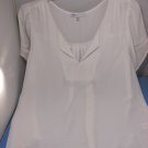 DR2 Blouse Top Size Petite Med. White Semi Sheer Cap Sleeves
