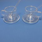 Pair (2) Clear Glass Double Wall Coffee Espresso Cups Saucers & Glass Spoons