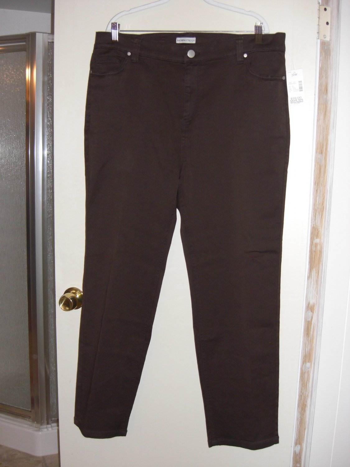 Catherines Women Pants 20W Sateen Brown Stretch Straight Leg