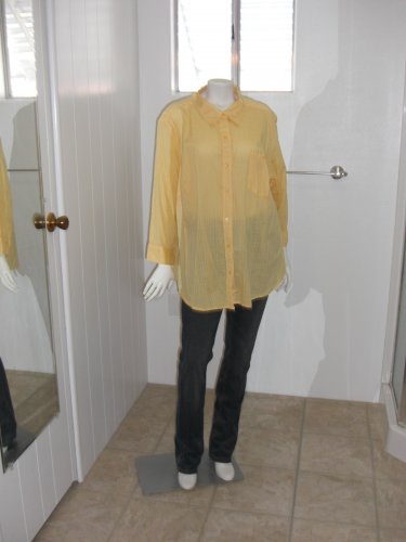 Karen Scott Cotton Rich Yellow Front Button Blouse Size 3X