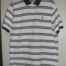Red Pony Polo Shirt Size Large by Ralph Lauren White with Navy Blue Stripes