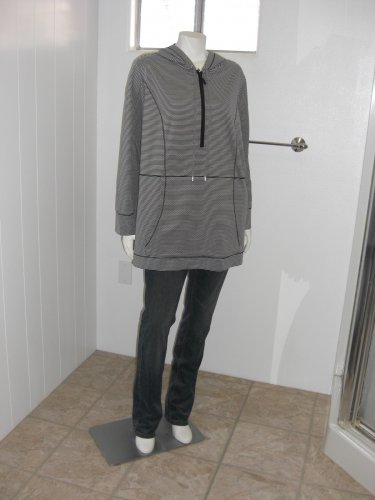 Catherines Black/White Stripes Half Zip Up Soft Stretch Hooded Jacket Sz 1XWP (18-20WP)