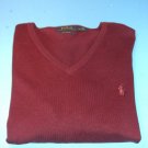 Polo Ralph Lauren Sweater Mens XL Red Burgundy Pima Cotton V Neck Pullover Pony